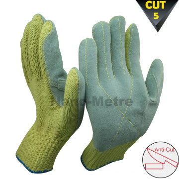 NMSAFETY 2014 guantes resistentes a los cortes aramid cuero palma cosida